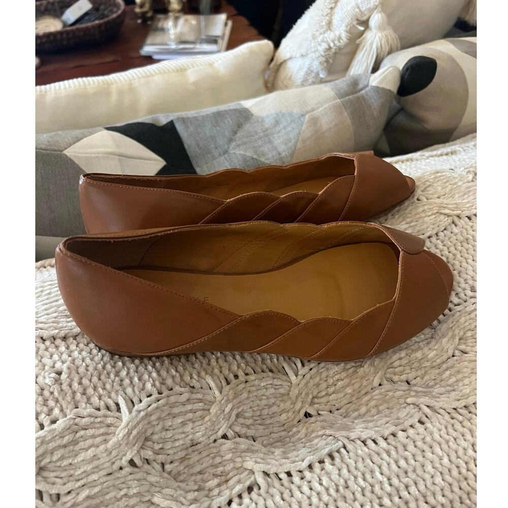 La Maille Sezane Leather Scalloped Peep Toe Ballerinas in Camel Size 38 NEW✨ - Picture 5 of 8